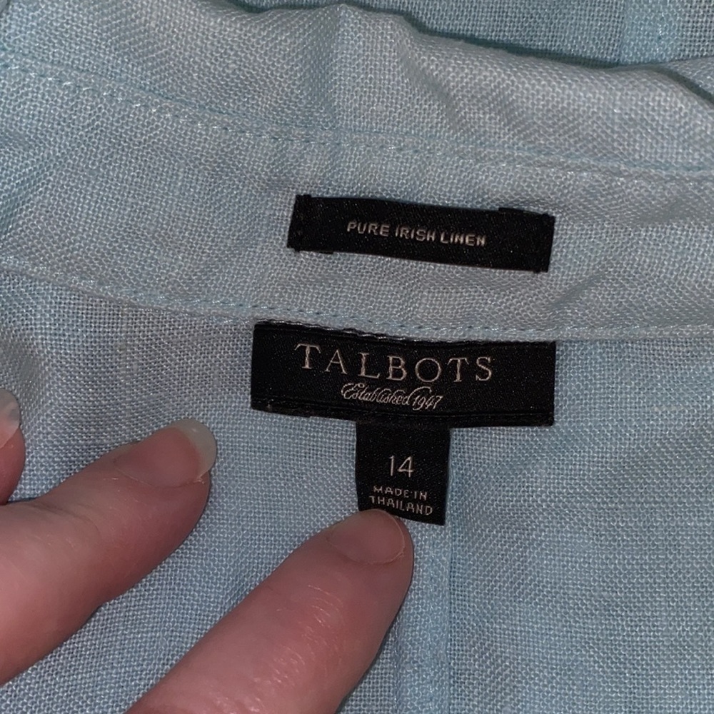 Talbots blouse button down pure Irish linen 3/4” sleeves ladies cut Size 14 - Picture 7 of 8